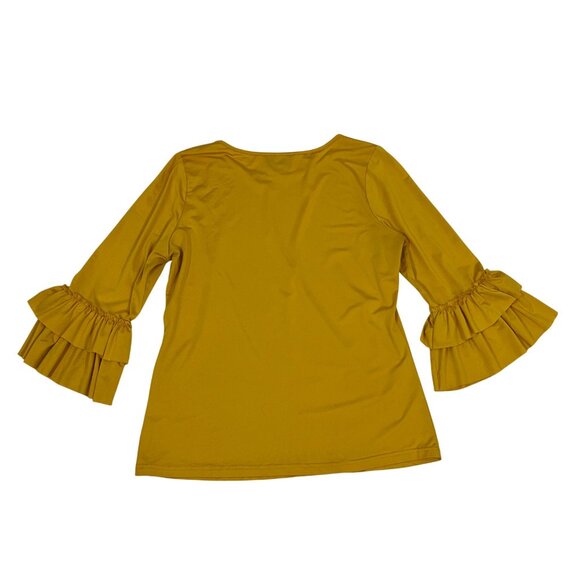 Dainty Jewells women's blouse L golden yellow ruffle sleeve layering top - Picture 6 of 6